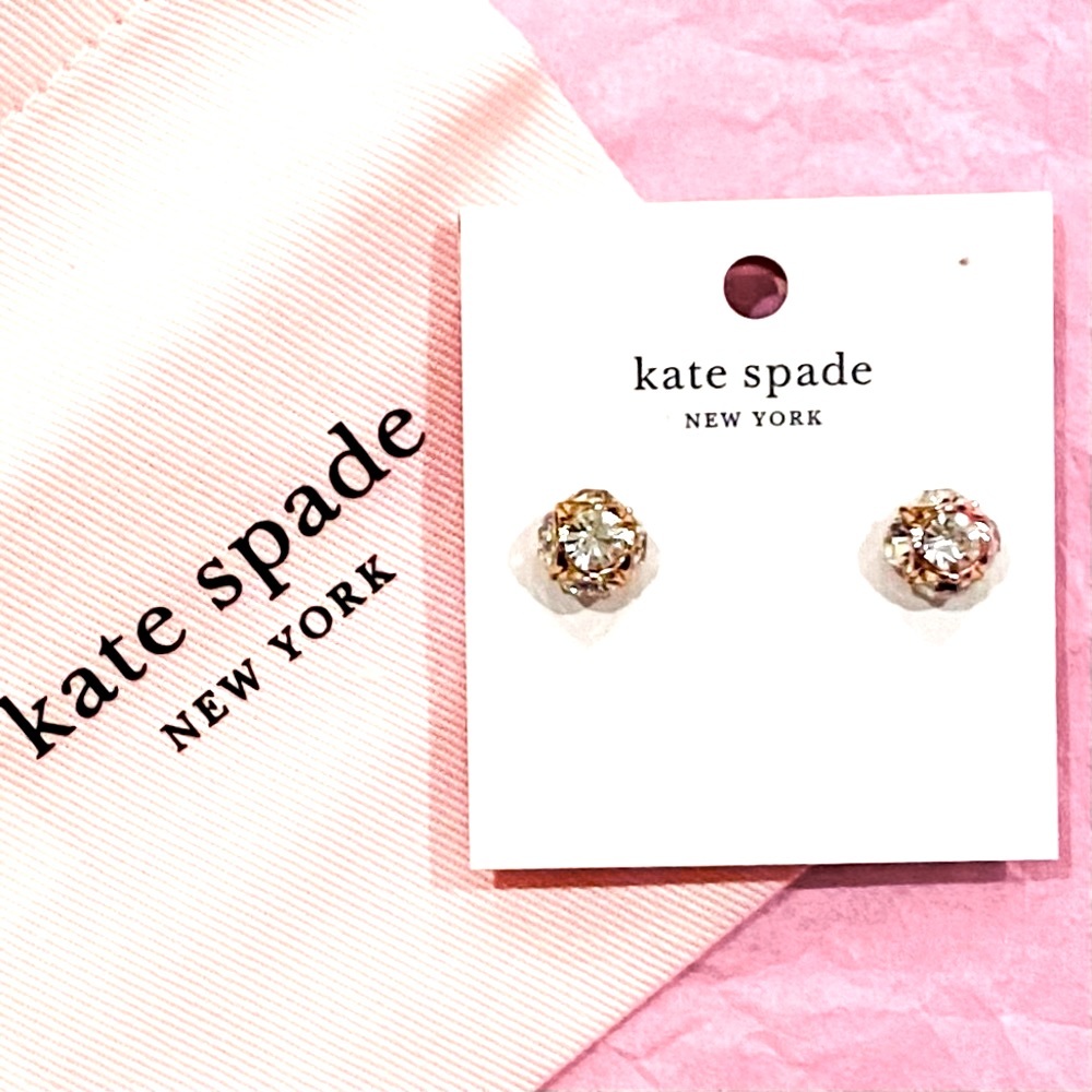 kate spade Rose Gold Dainty Clear Glass Crystals and Stud Earrings - Picture 3 of 7